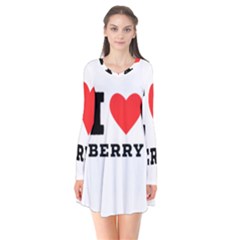 I Love Berry Long Sleeve V-neck Flare Dress by ilovewhateva