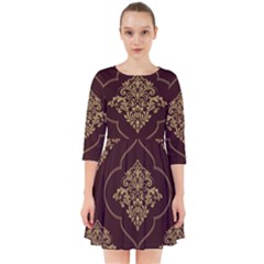 Vector Gold Ornament Pattern Seamless Damask Smock Dress by danenraven