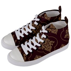 Vector Gold Ornament Pattern Seamless Damask Women s Mid-top Canvas Sneakers by danenraven