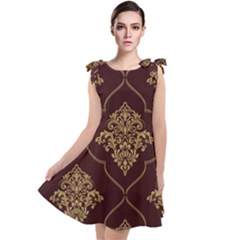 Vector Gold Ornament Pattern Seamless Damask Tie Up Tunic Dress by danenraven