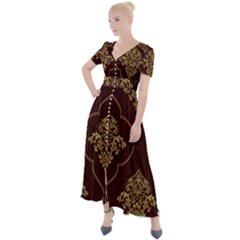 Vector Gold Ornament Pattern Seamless Damask Button Up Short Sleeve Maxi Dress by danenraven