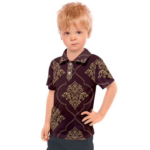 Vector Gold Ornament Pattern Seamless Damask Kids  Polo Tee by danenraven