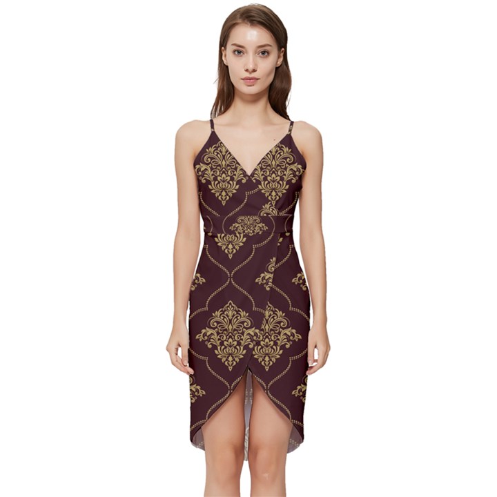 Vector Gold Ornament Pattern Seamless Damask Wrap Frill Dress