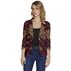 Vector Gold Ornament Pattern Seamless Damask Women s One-button 3/4 Sleeve Short Jacket