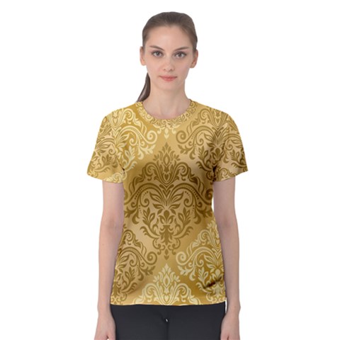 Damas Pattern Vector Texture Gold Ornament With Seamless Women s Sport Mesh Tee by danenraven