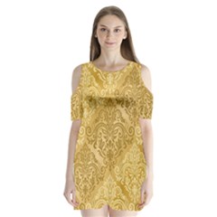 Damas Pattern Vector Texture Gold Ornament With Seamless Shoulder Cutout Velvet One Piece