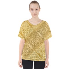 Damas Pattern Vector Texture Gold Ornament With Seamless V-neck Dolman Drape Top