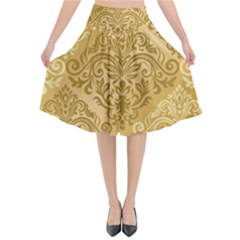 Damas Pattern Vector Texture Gold Ornament With Seamless Flared Midi Skirt