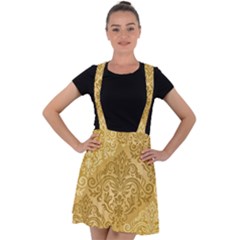 Damas Pattern Vector Texture Gold Ornament With Seamless Velvet Suspender Skater Skirt by danenraven