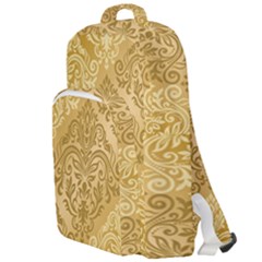 Damas Pattern Vector Texture Gold Ornament With Seamless Double Compartment Backpack by danenraven