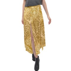 Damas Pattern Vector Texture Gold Ornament With Seamless Velour Split Maxi Skirt by danenraven