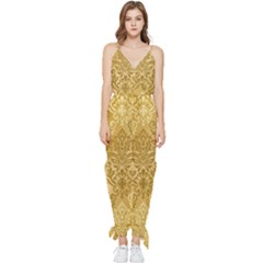 Damas Pattern Vector Texture Gold Ornament With Seamless Sleeveless Tie Ankle Chiffon Jumpsuit by danenraven