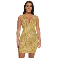 Damas Pattern Vector Texture Gold Ornament With Seamless Draped Bodycon Dress by danenraven