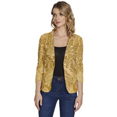 Damas Pattern Vector Texture Gold Ornament With Seamless Women s One-button 3/4 Sleeve Short Jacket