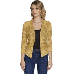 Damas Pattern Vector Texture Gold Ornament With Seamless Women s Casual 3/4 Sleeve Spring Jacket