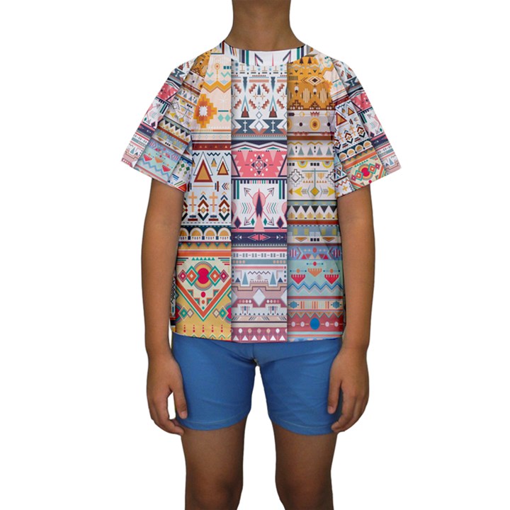 Pattern Texture Multi Colored Variation Kids  Short Sleeve Swimwear