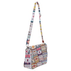 Pattern Texture Multi Colored Variation Shoulder Bag With Back Zipper