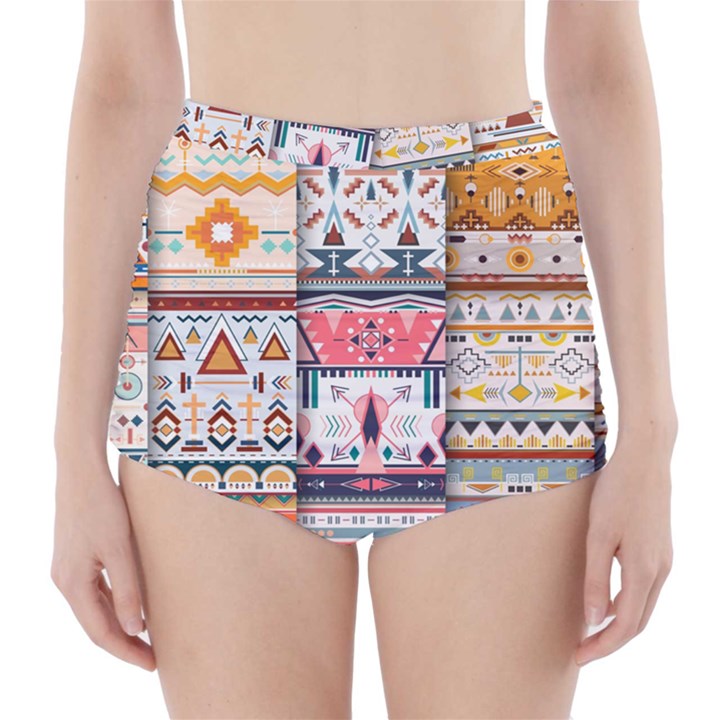 Pattern Texture Multi Colored Variation High-Waisted Bikini Bottoms