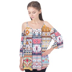 Pattern Texture Multi Colored Variation Flutter Sleeve Tee 