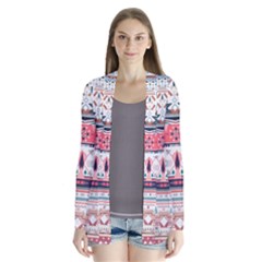 Pattern Texture Multi Colored Variation Drape Collar Cardigan