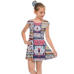 Pattern Texture Multi Colored Variation Kids  Cap Sleeve Dress