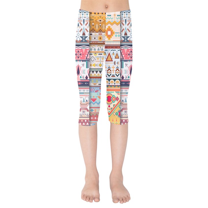 Pattern Texture Multi Colored Variation Kids  Capri Leggings 