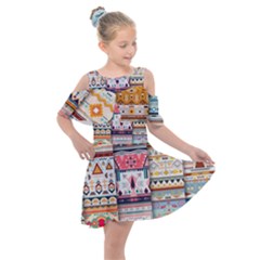 Pattern Texture Multi Colored Variation Kids  Shoulder Cutout Chiffon Dress by danenraven