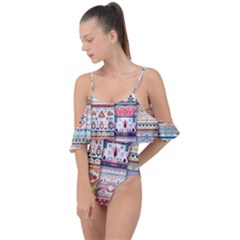 Pattern Texture Multi Colored Variation Drape Piece Swimsuit by danenraven