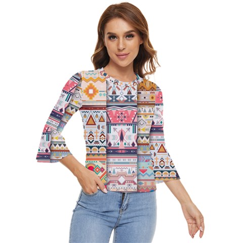 Pattern Texture Multi Colored Variation Bell Sleeve Top by danenraven