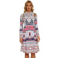 Pattern Texture Multi Colored Variation Long Sleeve Shirt Collar A-line Dress by danenraven