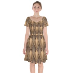 Brown Abstract Background Texture Pattern Seamless Short Sleeve Bardot Dress by danenraven