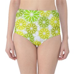 Flowers Green Texture With Pattern Leaves Shape Seamless Classic High-Waist Bikini Bottoms