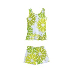 Flowers Green Texture With Pattern Leaves Shape Seamless Kids  Boyleg Swimsuit