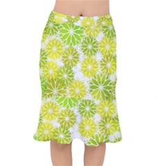 Flowers Green Texture With Pattern Leaves Shape Seamless Short Mermaid Skirt