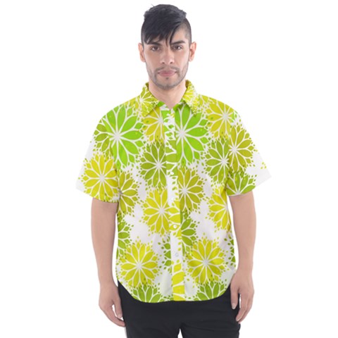 Flowers Green Texture With Pattern Leaves Shape Seamless Men s Short Sleeve Shirt by danenraven