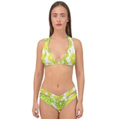 Flowers Green Texture With Pattern Leaves Shape Seamless Double Strap Halter Bikini Set