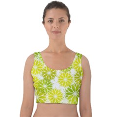 Flowers Green Texture With Pattern Leaves Shape Seamless Velvet Crop Top