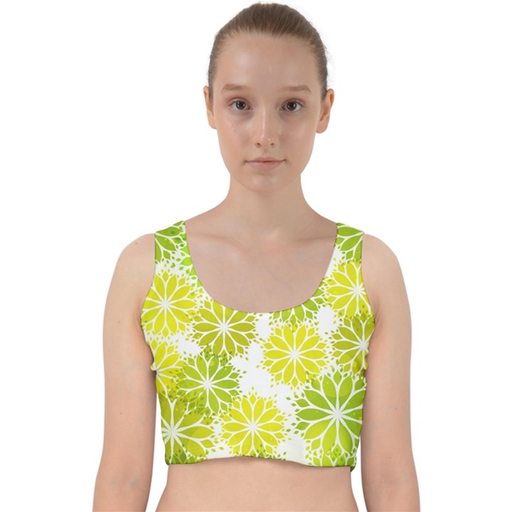 Flowers Green Texture With Pattern Leaves Shape Seamless Velvet Racer Back Crop Top