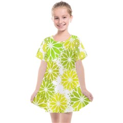 Flowers Green Texture With Pattern Leaves Shape Seamless Kids  Smock Dress by danenraven