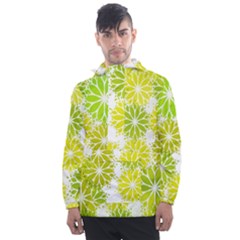 Flowers Green Texture With Pattern Leaves Shape Seamless Men s Front Pocket Pullover Windbreaker