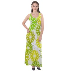 Flowers Green Texture With Pattern Leaves Shape Seamless Sleeveless Velour Maxi Dress