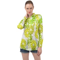 Flowers Green Texture With Pattern Leaves Shape Seamless Long Sleeve Satin Shirt