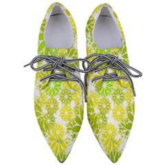 Flowers Green Texture With Pattern Leaves Shape Seamless Pointed Oxford Shoes