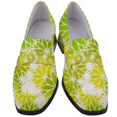 Flowers Green Texture With Pattern Leaves Shape Seamless Women s Chunky Heel Loafers