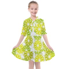 Flowers Green Texture With Pattern Leaves Shape Seamless Kids  All Frills Chiffon Dress