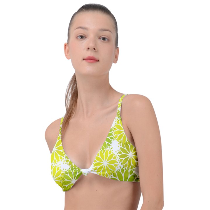 Flowers Green Texture With Pattern Leaves Shape Seamless Knot Up Bikini Top