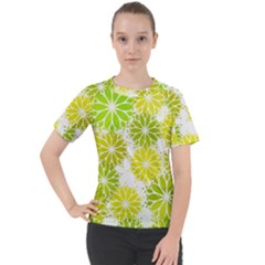 Flowers Green Texture With Pattern Leaves Shape Seamless Women s Sport Raglan Tee