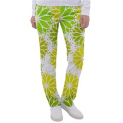 Flowers Green Texture With Pattern Leaves Shape Seamless Women s Casual Pants