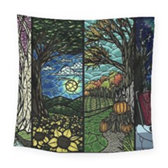 Four Assorted Illustrations Collage Winter Autumn Summer Picture Square Tapestry (large) by danenraven