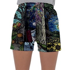 Four Assorted Illustrations Collage Winter Autumn Summer Picture Sleepwear Shorts